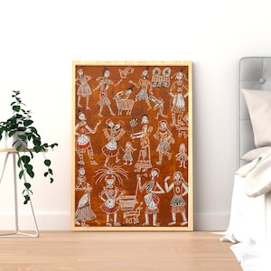 Warli Folk Dance Matte Poster | Tribal Art Print, Rustic Indian Wall Decor