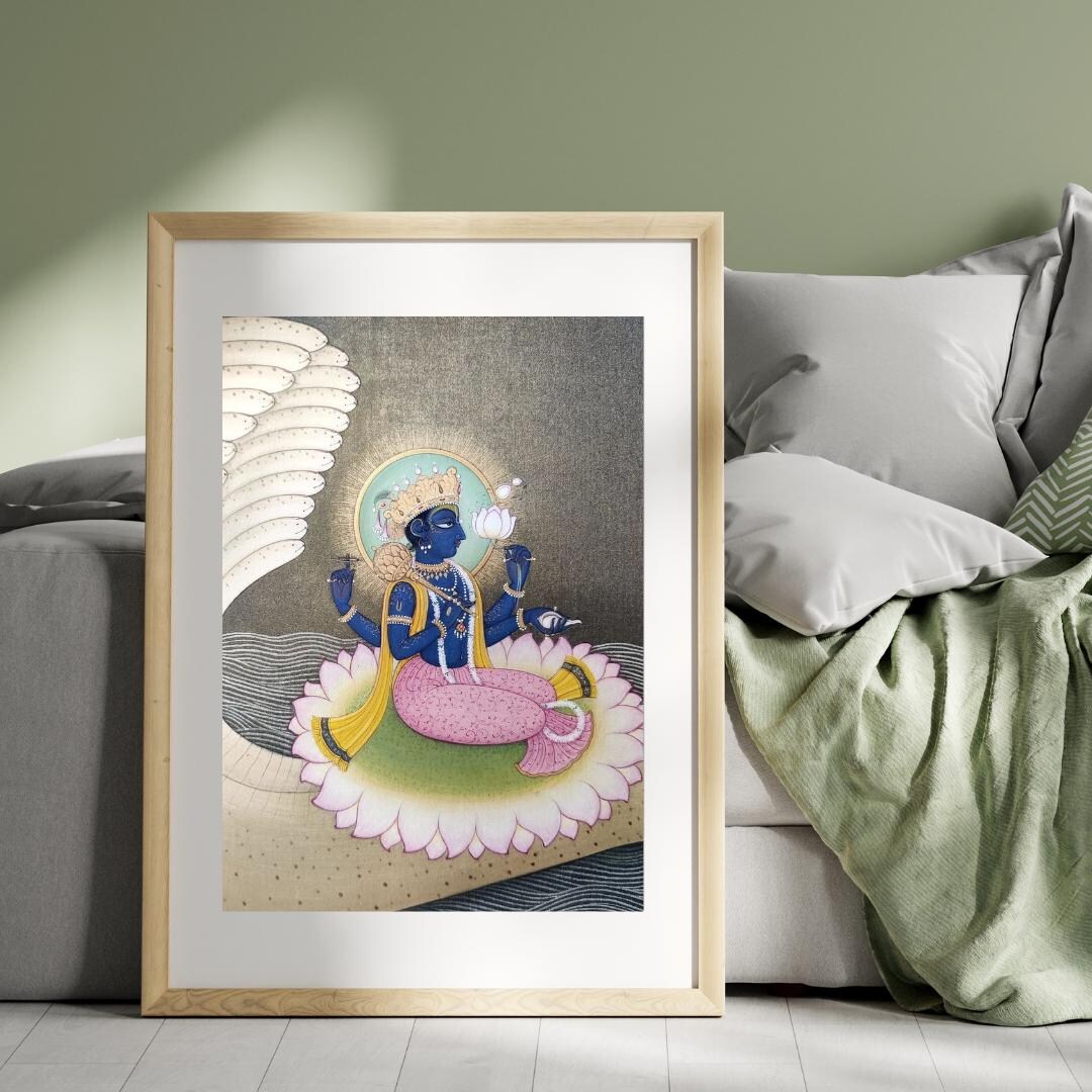 Lord Vishnu on Lotus Art Print | Hindu God Wall Decor | Spiritual ...