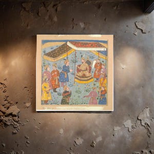 Stampa su tela, dipinto della corte Moghul, decorazione murale, decorazione per ufficio, opera d&#39;arte storica, tela rivestita in galleria, pronta da appendere