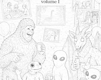 Coloring the Cryptids Vol. I | Printable Coloring Pages | Gentle Cryptids Observing Humans | Digital Download