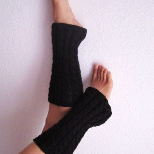 Clearance / Half Price / Black Wool Knitted Cable Leg-warmers - Ready to Ship