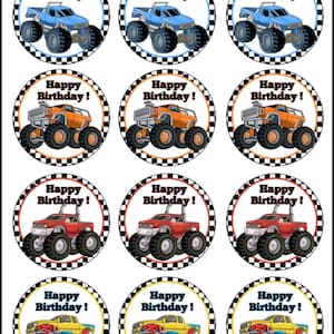Monster Truck Birthday Cupcake Toppers Printable – 2” & 2.5” Sizes – Instant Download – Monster Truck Party Decor