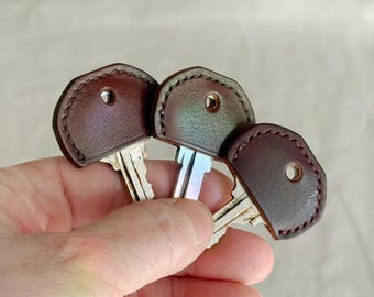 Set of 3 Natural Leather House Key Covers, Minimalist Organizer, Italian Leather, Superior Handmade