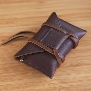 Playing cards leather bag, play cards case, bridge or poker, natural full grain oil-tanned Kodiak leather