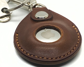 Full-Grain Leather AirTag Case with Keychain Clip, Personalized Air Tag Holder