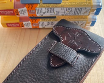 DOUBLE EpiPen case with Tactical Snap Hook, Full Grain Kodiak Leather