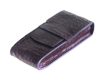 Double EpiPen Holder, Embossed Alligator Cowhide Leather with black gloves leather lining