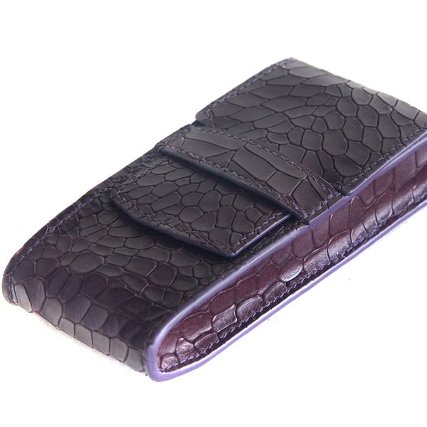 DOUBLE EpiPen pouch holder, cow embossed leather, alligator crocodile stamped EpiPen case, leather EpiPen holder,leather bag for two EpiPens