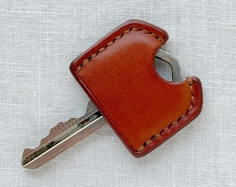 Natural Leather Single Key Cover, Minimalist House Key Organizer, Personalized