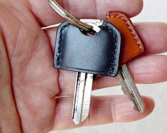 Set of 2 Full-grain Leather Key Covers, Minimalist House Keys Organizer, Italian Leather