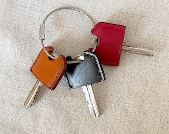 Set of 3 Leather Key Covers, Natural Italian Leather, Minimalist Organizer, Superior Handmade