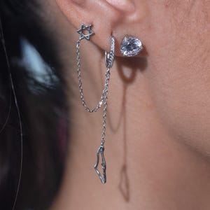 Double Earring- SZ Hoop, map of Israel, stud Star of David Earing