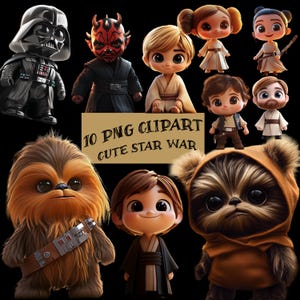 Stars Wars Cute Characters, Printable, Clipart, Movie Wall Art, Decorations, High Quality, PNG .