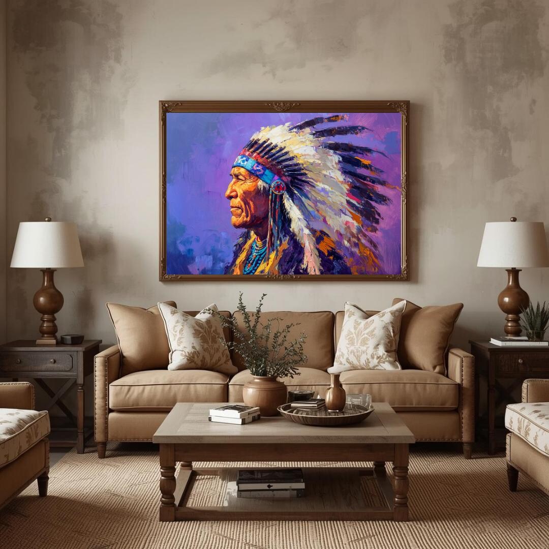 Native American Chief Wall Art Printable, Southwest Portrait Painting ...