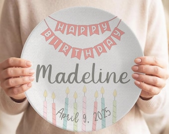 Personalized Birthday Plate, Gift for 1 Year Old Girl, Toddler Name Plate Custom, 1st Birthday Present, Happy Birthday Plate