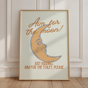 Rolig retro väggkonst för badrum, humoristisk badrumsdekor, vintage-stil toaletttryck, himmelsk måne toalettkonst (matt)