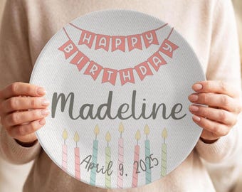 Personalized Birthday Plate, Gift for 1 Year Old Girl, Toddler Name Plate Custom, 1st Birthday Present, Happy Birthday Plate