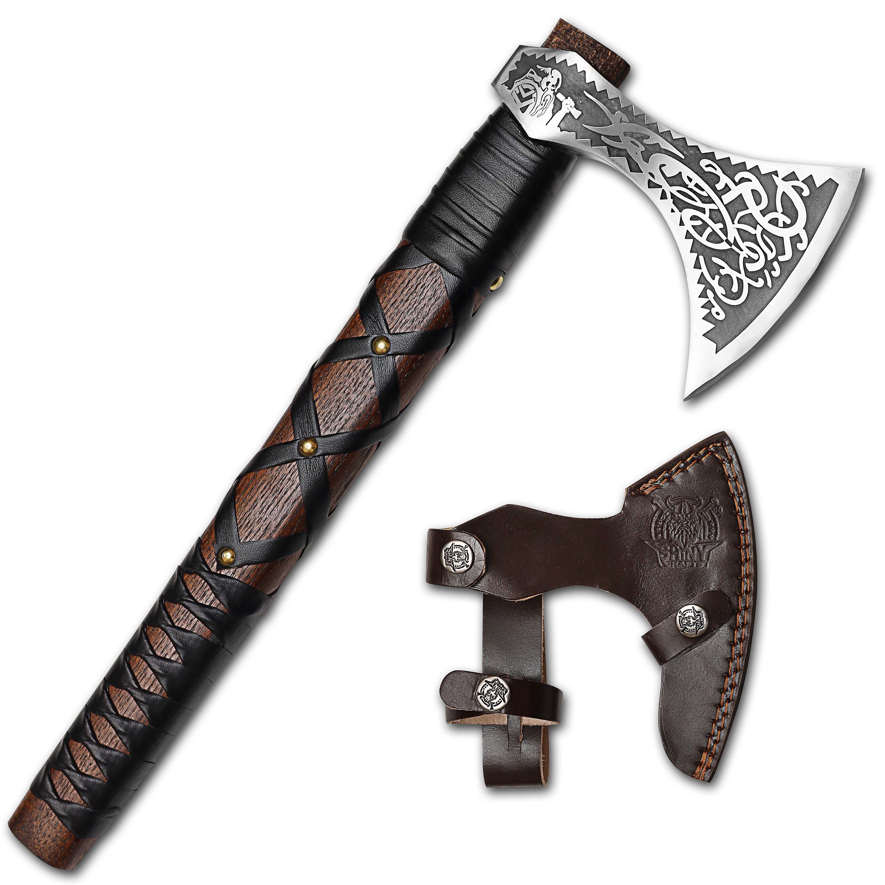 Handmade Norse Style Viking Axe, Carbon Steel Blade Edge With Leather Sheath Grip, Gift For Men, Gift For Bestfriend, Holiday or Anniversary