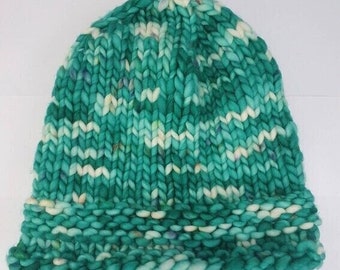 Cute chunky knit Beanie - Blue, Green & White ' Bondi'