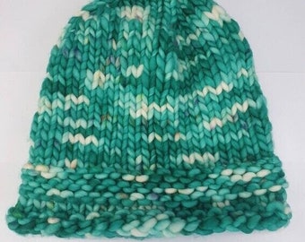 Cute chunky knit Beanie - Blue, Green & White ' Bondi'