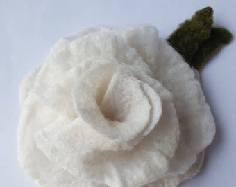 Handfelted White Cream Wool Rose Corsage Brooch