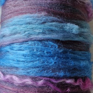 Burgundy & Blue Batt for felting or spinning, handdyed Merino, Polwarth, Corriedale, Cashmere, Milk fibre and Tussah Silk &#39;Spellbound&#39; 75g