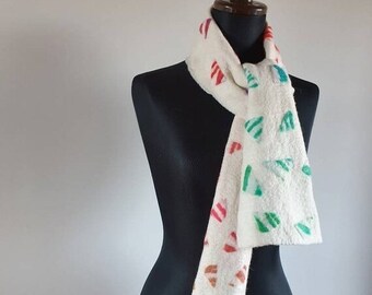 Natural Merino wool & Alpaca wet felted yarn embellished scarf 'Speckle'