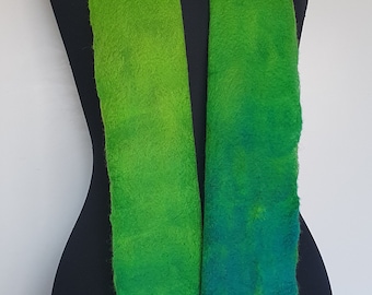 Wet Felted Fine Merino Wool Scarf hand dyed in varying shades of bright green 'Mantid'