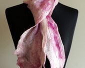 Wet Felted Raspberry pink and white wavy wet felted scarf 'Cherry Blossom'