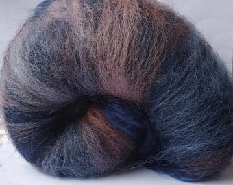 Merino, hand dyed Romney, Polwarth and Mulberry Silk Art Batt in indigo, blue and burgundy for felting or spinning 'Stormy Days' 90g