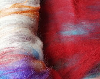 Yellow, Orange, White, Red & Blue Merino Art Batt with Corriedale and Firestar for felting or spinning 'Paintbox' 81g