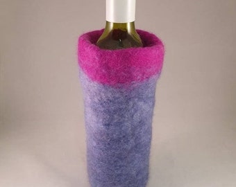 Handfelted Pink & Blue Merino Wool Wine Cooler / Vessel