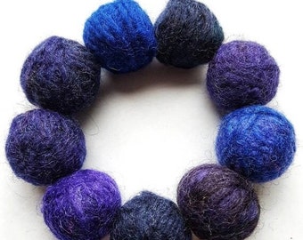 Hand Felted Fine Merino Wool Adults Blue Beaded Bracelet 'Atlantis'