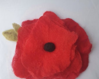 Handfelted scarlet red and black Poppy Corsage Brooch