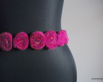 Handfelted pink, purple, gold merino wool belt 'Sugar Plum'