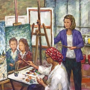 Artists in action, artist studio, artist workshop, artists painting in studio, art school, artists at work, benson center studio