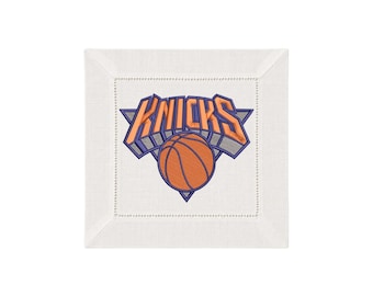 NYC Basketball Embroidered Linen Cocktail Napkin | New York Basketball Fan Gift | Custom Bar Cart Decor | Hostess Gift