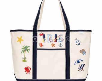 Custom Embroidered Coastal Tote Bag | Personalized Beach Boat Summer Vacation Bag