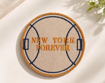 New York Basketball Embroidered Coaster, Orange and Navy Fabric Coaster, NYC Sports Fan Gift, New York Forever Drink Coaster, 5.5 In
