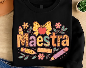 Maestra SVG PNG Bundle | Cute Teacher Appreciation Gift | Spanish Teacher Digital File | Back to School Maestra Decal Cut File