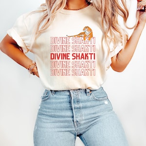 Divine Shakti Tiger T Shirt Feminine Power Graphic Tee, Durga-Inspired Spiritual Shirt, Sacred Energy Shirt