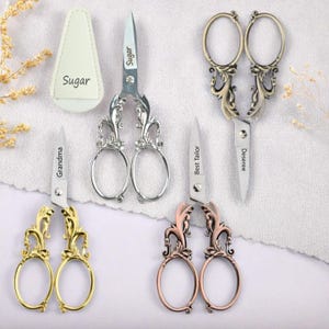 Floral Embroidery Scissors: Vintage Copper Silver Finish, Customizable Gift