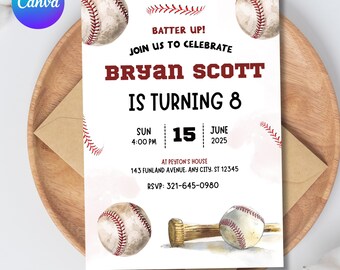 Baseball Birthday Invitation, Baseball Rookie of the Year Birthday Invitation, Sports Birthday Invitation, Kids Party, Canva Editable