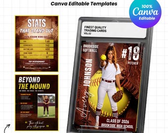 Softball Trading Card Template Canva | Editable Printable Player Card for Girls Softball Teams | Digital Download Custom Sports Card