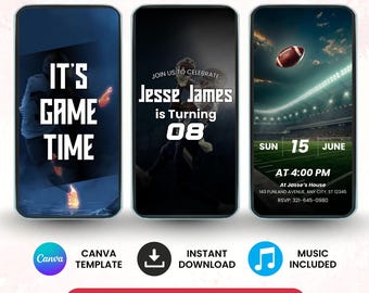 Football Birthday Animated Video Invitation, Digital Sports Party Invitation, Sports Theme, Any Age Invite, Printable Football Invites