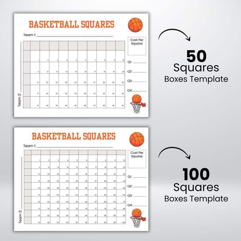 Basketball Squares Printable, 100 Square Grid for the Big Game Party ...