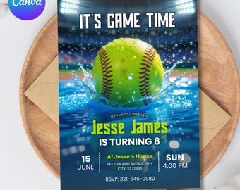 Softball Invitation Template, Team Party, End of Season, Senior Night, Softball Mom, Softball Party, Sports Softball-Themed, Canva Editable