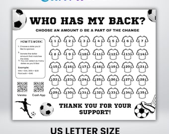 Modello per raccolta fondi calcistica, Colora la mia raccolta fondi calcistica, Raccolta fondi "Chi mi sostiene?", Scegli una data per donare per il calcio, Modificabile con Canva
