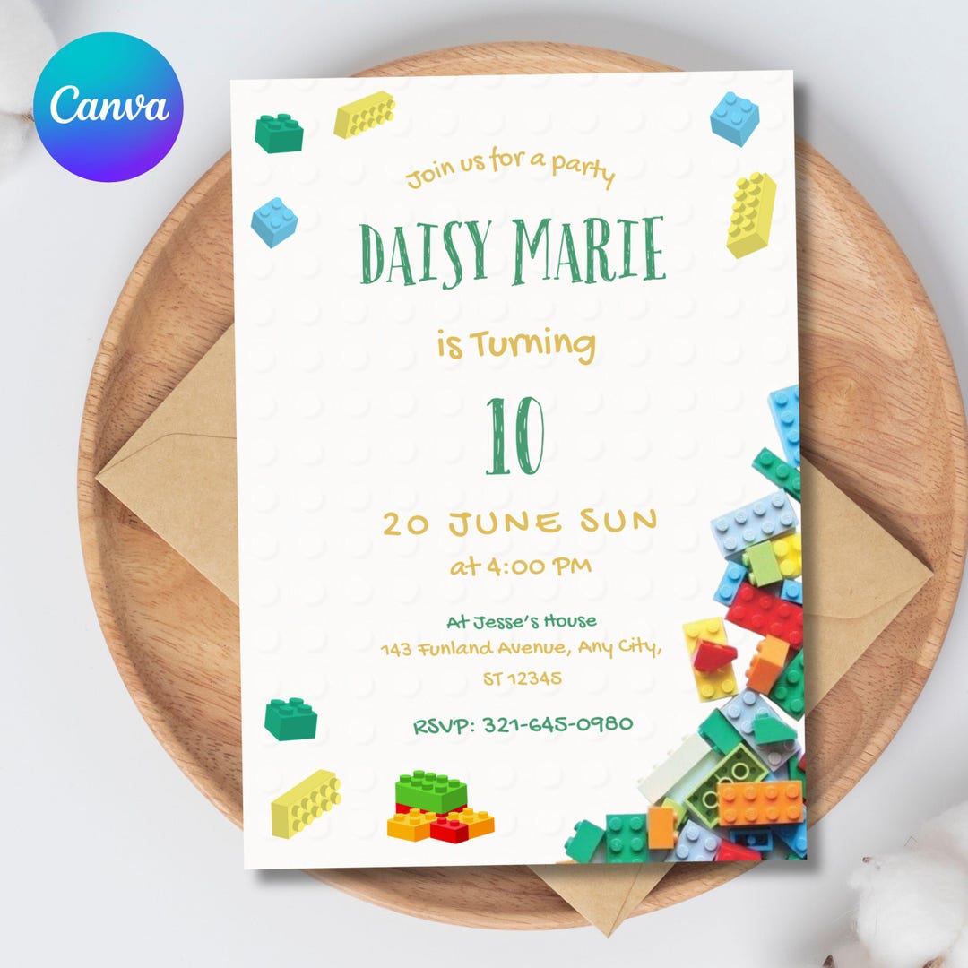Building Block Party, Blocks Editable Invitations, Bricks Birthday ...