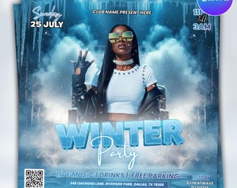 Winter Party Flyer Template, Winter party Flyer Invitation, New Year Party, Holiday Celebration, Instant Download, Canva Editable
